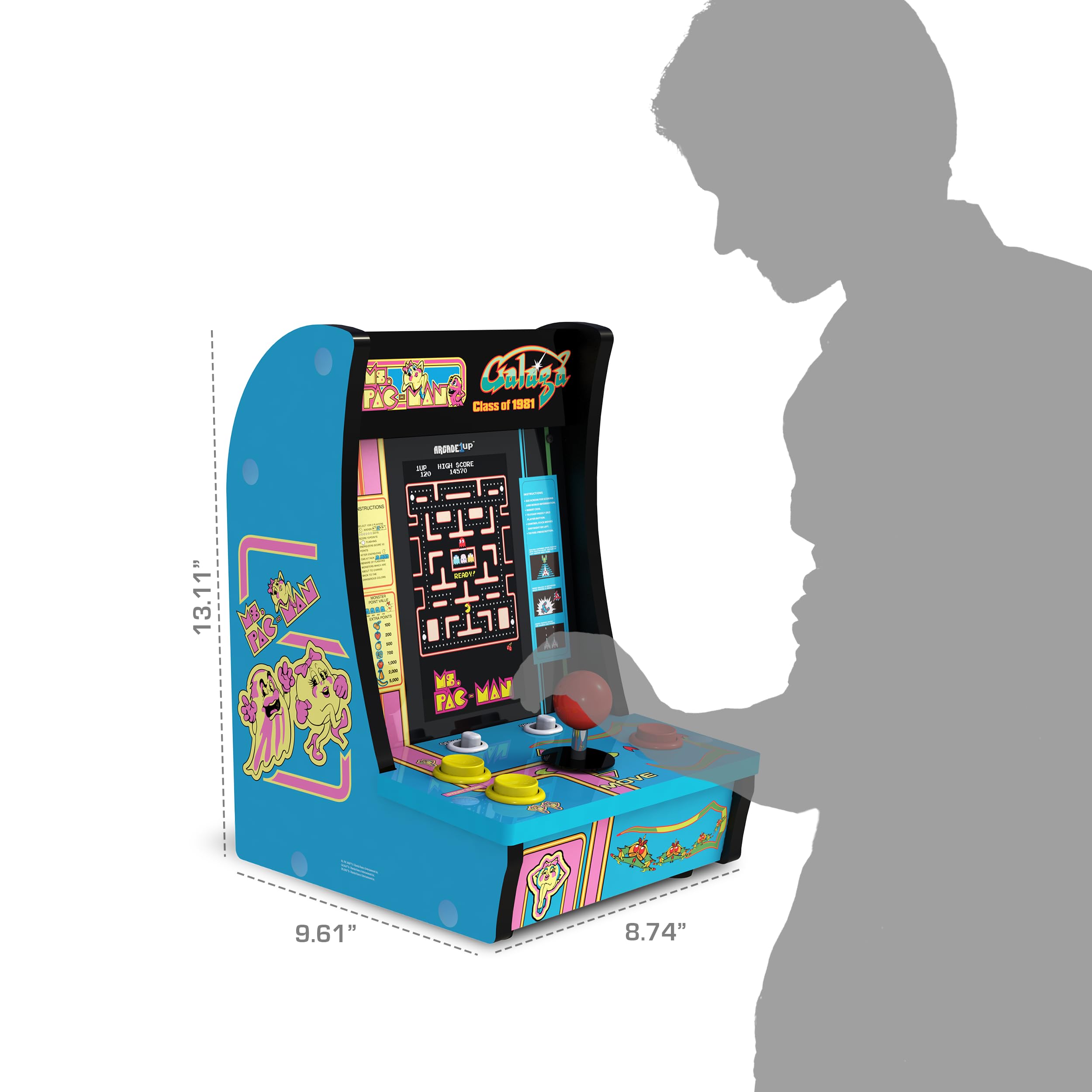 Arcade1Up Class of ‘81 Ms. PAC-Man/Galaga Countercade – 3 Classic Games, Retro Game Console for Home, Portable Console with 7-inch Screen, Table-top Video Game for Game Room