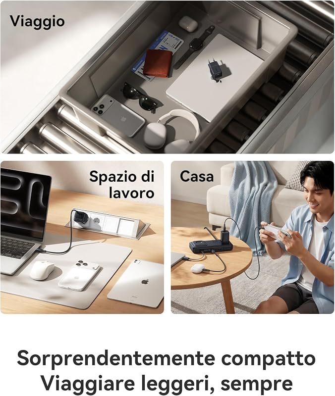 Enerfill Caricatore USB C 100W, caricatore rapido PD compatto, alimentatore GaN per MacBook Pro/Air, iPad Pro, iPhone 17/16/15, Samsung Galaxy S25/S24, laptop (cavo USB-C da 1m incluso)
