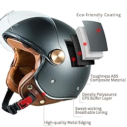 Pretoee Open Face Motorcycle Helmet, 3/4 Retro