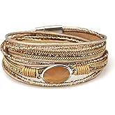 Suyi Women Wrap Bracelet Multilayered Leather Braided Bangle Wrist Cuff Bangles with Magnetic Buckle