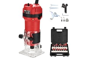 TEENO Wood Router, 6.5Amp 1.25HP Wood Routers for Woodworking, 800W Hand Wood Router Tool, 31000R/MIN Compact Edge Trimmer with 15 1/4" Router Bit Set