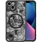 XIZYO Magnetic Case for iPhone 14 Floral Rose Flower,Black | Cute Aesthetic Pattern for Women, Compatible with Magsafe Translucent Matte Anti-Yellowing TPU Shockproof Cover