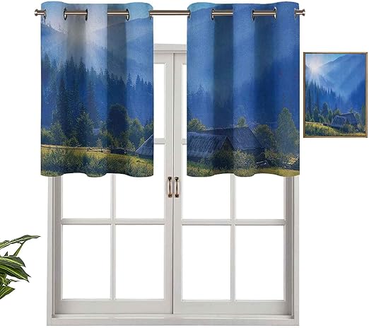 Hiiiman Cortinas opacas con ojales, cenefa de pueblo de montaña de