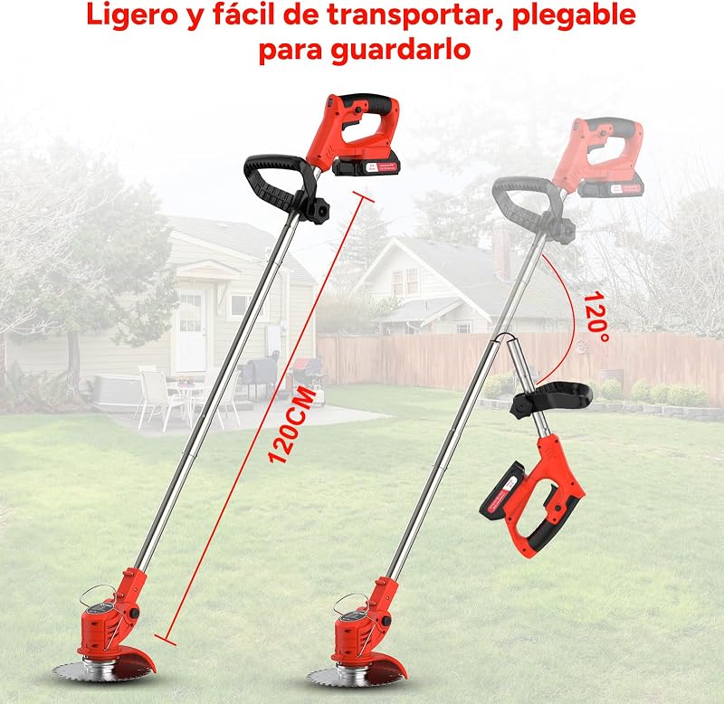 Cortador de grama elétrico sem fio, cortador de escova sem fio com 2 baterias e 4 lâminas, Trim Weeds, grama ao ar livre e pequenos ramos, Decespugliatore Elettrico