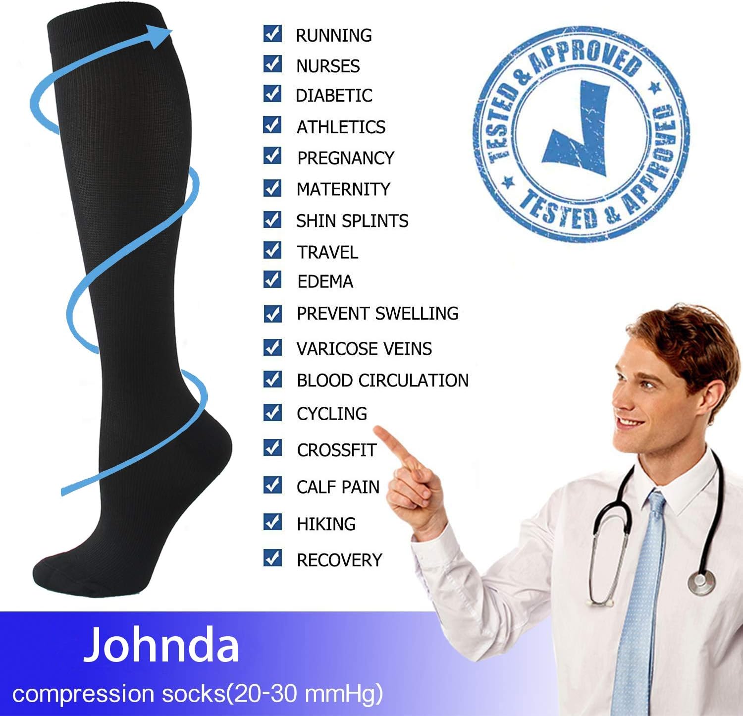 6 works Compression Socks for Men and Women 20-30 mmHg Nursing Athletic Travel Flight Socks Shin Splints Knee High - Image 5