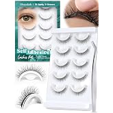 Obeyalash Pre glued Self Adhesive Eyelashes, No Glue Needed Lashes L08 10mm | Preglued Self Adhesive Lashes with Reusable Self Stick on Strips &amp; Tweezers, Natural Look Glueless Press on Lashes