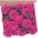 N&amp;T NIETING Artificial Roses Flowers with Stems Fake Foam Flowers for DIY Wedding Bridal Bouquets Centerpieces Shower Party Home Arrangement Halloween Decoration,25Pcs Hot Pink