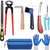 Solaradgy 10 Inch 8 Pcs Farrier Tools Set with Storage Bag | Includes Carbon Steel Nipper, Shears, Rasp, Knives, Horseshoe Brush and Nail Clipper