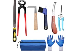 Solaradgy 10 Inch 8 Pcs Farrier Tools, Horse Goat Hoof Trimmers for Goats and Sheep with Carbon Steel Nipper, Shears Nail Clipper, Rasp File, Hoof Trimming Cutter Knives, Horseshoe Brush, Storage Bag
