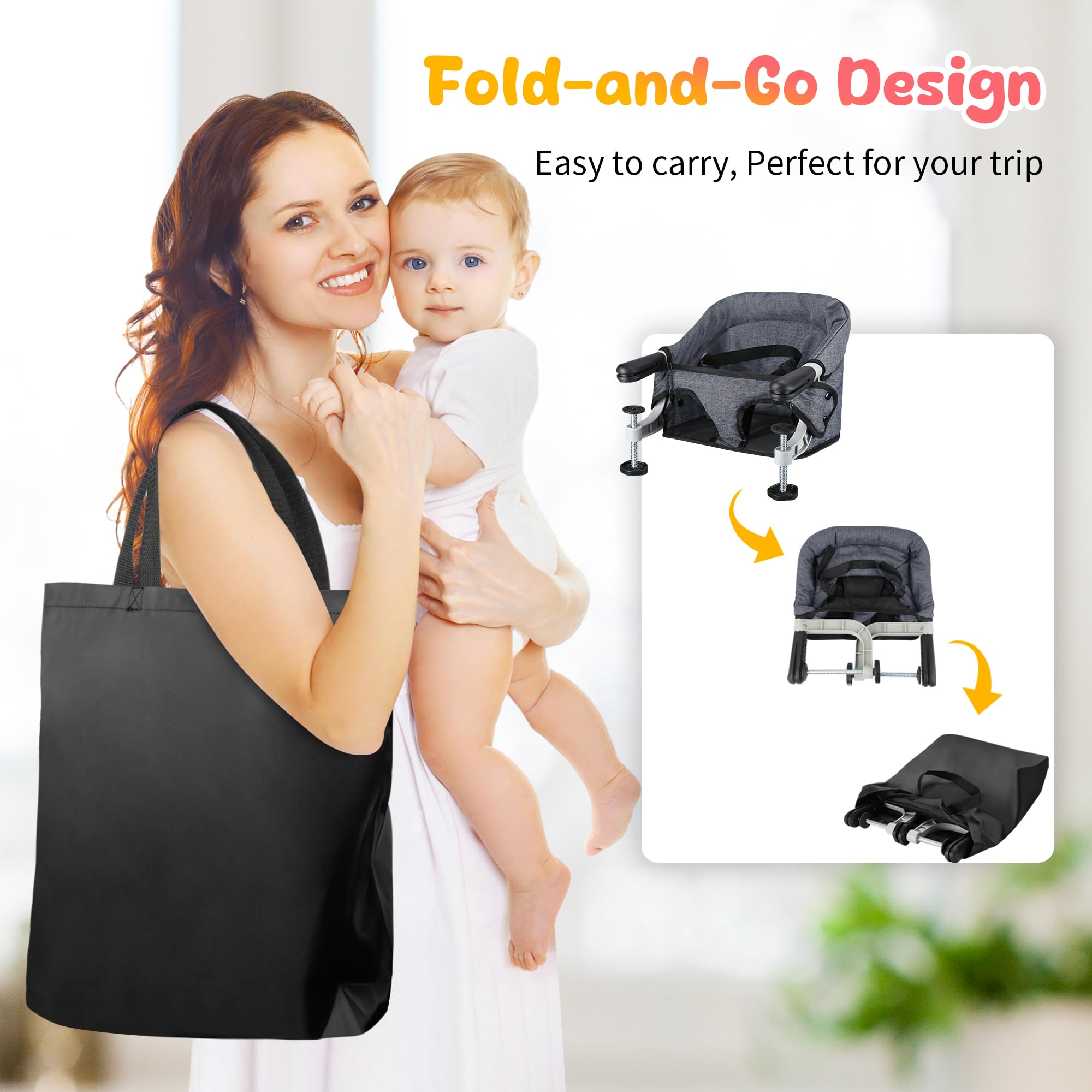 Hook on High Chair for Babies and Toddlers 6-36 Months, Portable and Foldable for Home and Travel, Baby Feeding Chair - Setup in Seconds - Includes Carry Bag (Grey)