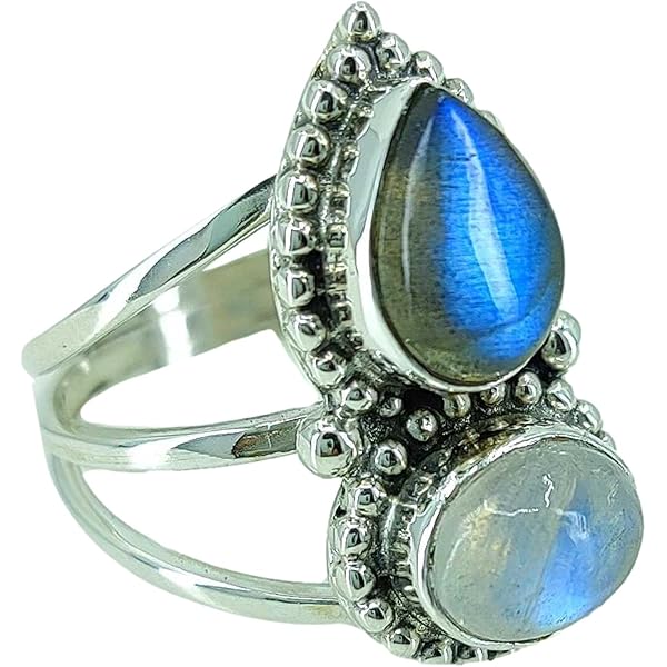 Anillo De Labradorita De Plata De Ley Hecho A Mano: Anillo Grande