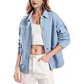 Flygo Casual Jackets for Women Trendy Button Down Fall Jackets Long Sleeve Shirts Shacket Jackets 2025