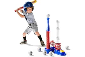 DULONIME T Ball Sets for Kids 3-5, Baseball T-Ball Set with 10 Balls, Outdoor Sport Toy Games for 3-12 Year Old Boys Girls Toddlers, Training Batting Tee for Backyard and Lawn Play
