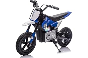 Bluefun Electric Motorcycle for Kids 3-8, 24V Dirt Bike with 200W Hub Motor & Adjustable Speed (3.1-9.3MPH), LED Lights, Rear Shock Absorber, Lightweight 40.8lbs Ride-On Bike (Blue)