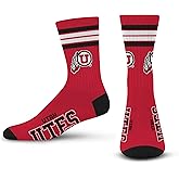 For Bare Feet NCAA Utah Utes 4 Stripe Deuce Crew Sock Team Color MEDIUM