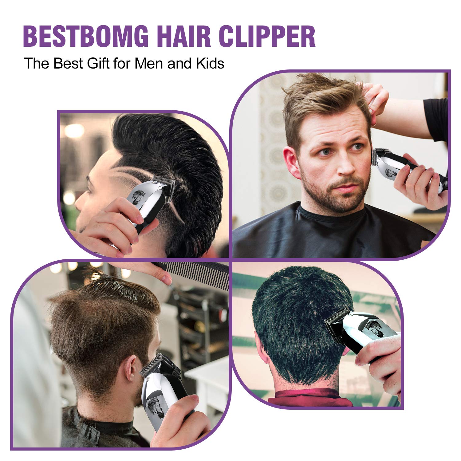 Professional Cordless Hair Clipper for Men Hair Haircuttings Kit Mustache Body Grooming Kit Rechargeable Hair Trimmer for Men Stylists Barbers Kids Home (silver): Beauty
