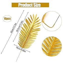 CCINEE 16 PCS Artificial Palm Leaves, Golden Faux