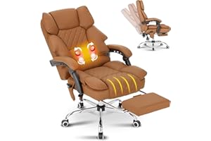 BOWTHY Kneading Massage Executive Office Chair with Heated,90-135°Reclining Office Chair with Footrest,Ergonomic Computer Desk Chair with Backrest,Diamond-Stitched Cushion Leather Office Chair (Brown)