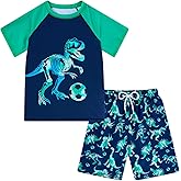 Love Wood Boys Short Sleeve Rash Guard Swimsuit Set with Swim Trunks for 4-14 Years