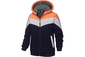 WENTTUO Fleece Hoodie for Boys Fleece Jacket Zip Up Sherpa Lined Teenager Hooded Sweatshirts with Pocket