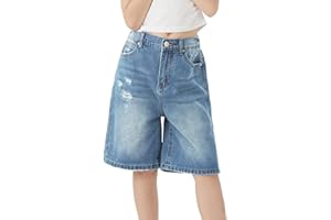 Handfrog Girls Jeans Shorts Ripped Denim Bermuda Elastic Waist Bottom Trendy Cotton Summer Clothes for Kids