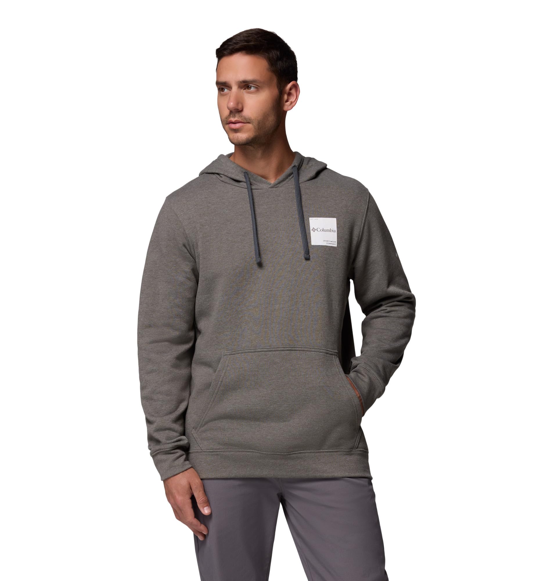 Columbia Mens Trek Long Sleeve Hoodie, Charcoal Heather/Boxy Brand, Large Image