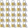 Yaocom 24 Pcs Solid Brass Keyed Padlock, Small Yellow Gym Lock, Strong Padlock with Same Key for Luggage Toolbox (30mm 1-3/16'')