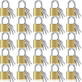 Yaocom Solid Brass Keyed Alike Padlocks with Keys, 30mm 1-3/16'', 24 Pcs | Same Key Opens All, for Gym Locker Luggage Toolbox Storage, Rust Resistant Brass, Yellow Finish