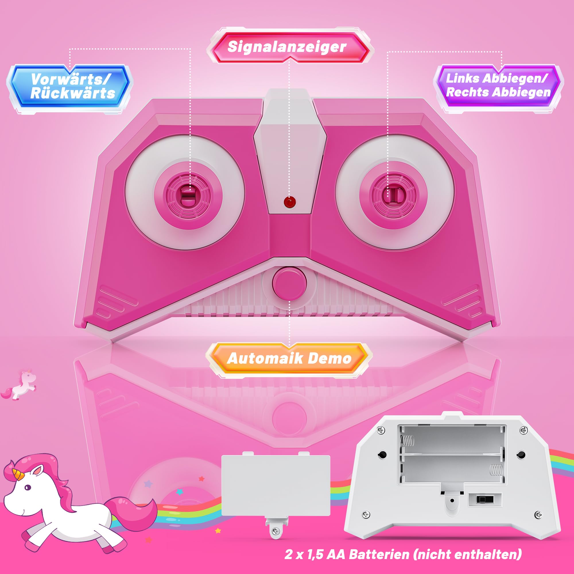 Hot Bee Einhorn LED RC Auto, Ferngesteuertes Spielzeug für Mädchen 3–6 7