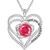 Aurora Tears Birthstone Love Heart Pendant Necklace - 925 Sterling Silver Rose Cut Cubic Zirconia I Love You Necklace Anniversary Birthday Jewelry Gift for Women Wife Mom Daughter