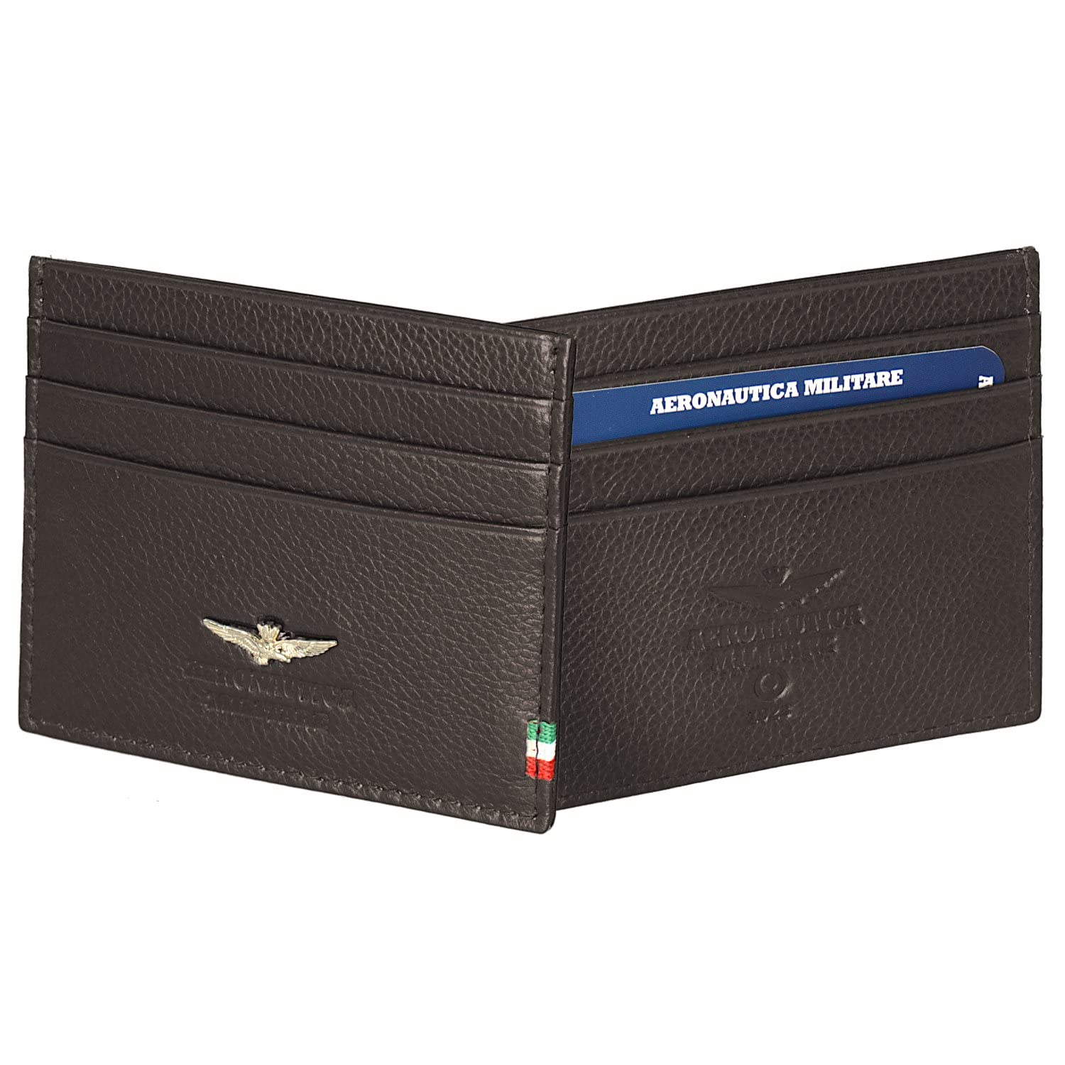 Aeronautica Militare Linea"Flag" Men's leather wallet credit card holder AM 106 Dark brown 10,2x8,5x1,5 cm