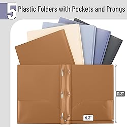 Mr. Pen- Plastic Folders with Pockets and Prongs, 5