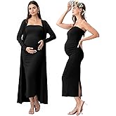 Rnxrbb 2 Piece Maternity Dress Cardigan Bodycon Baby Shower Wedding Gender Reveal Tube Dresses Night Out Cocktail