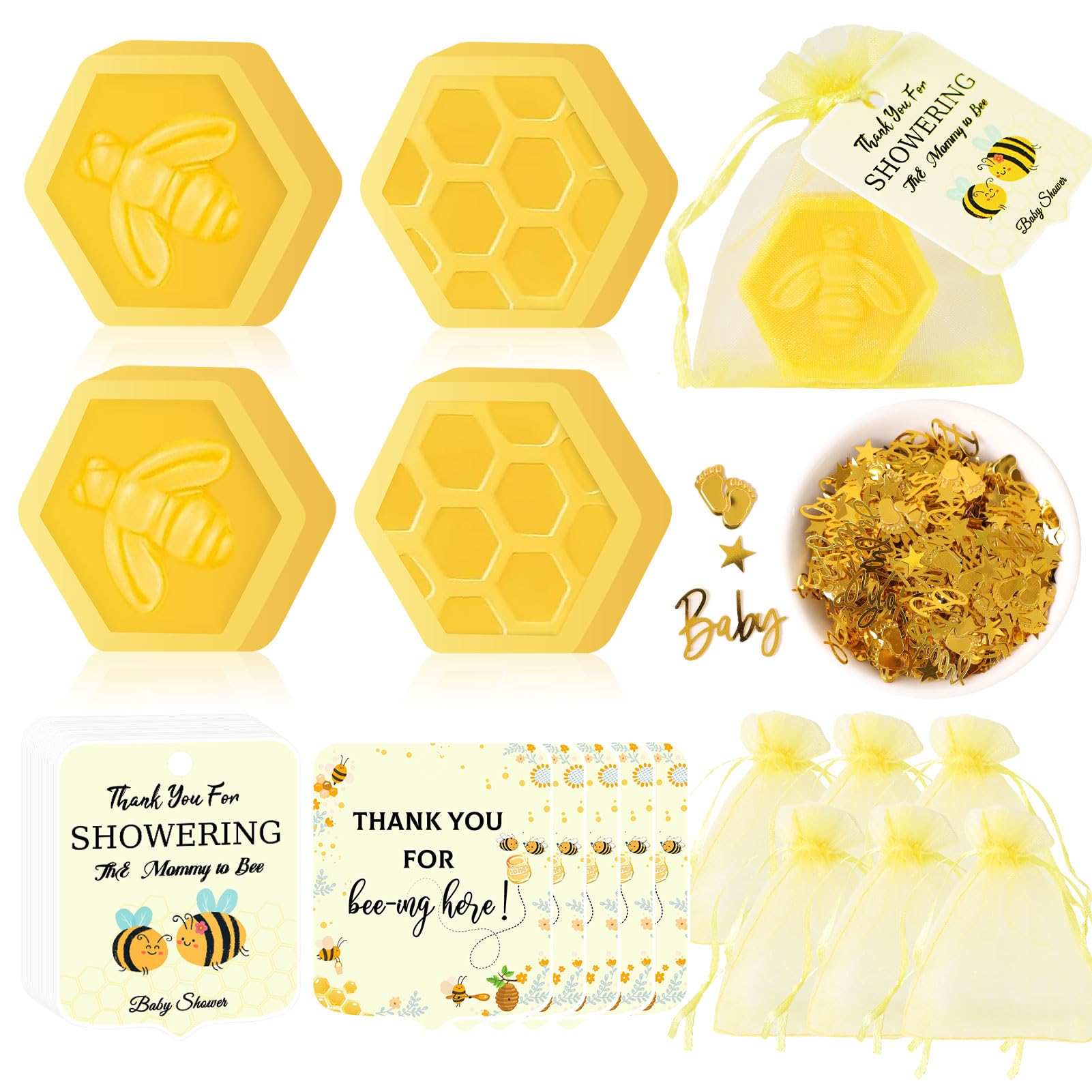 Photo 1 of AIXIANG 50 Pcs Honeycomb Baby Shower Favors Soaps Handmade Bee Scent Soaps with Yellow Gift Bags and Thank Cards for Baby Shower Favors Guest Gender Reveal Party Honey Keepsake Souvenirs