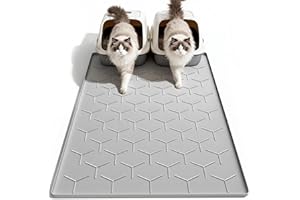 Garoopion Cat Litter Box Mat, Large 40" X 28" Litter Trapping Mat for Cats, Waterproof Silicone Pad for Floor, Gray
