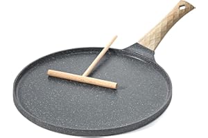 KWUY Crepe Pan Induction, 11 inch Pancake Pan with Spreader, Pancake Pan with Real Stone Particles, Non-Stick Coating, PFOA-F