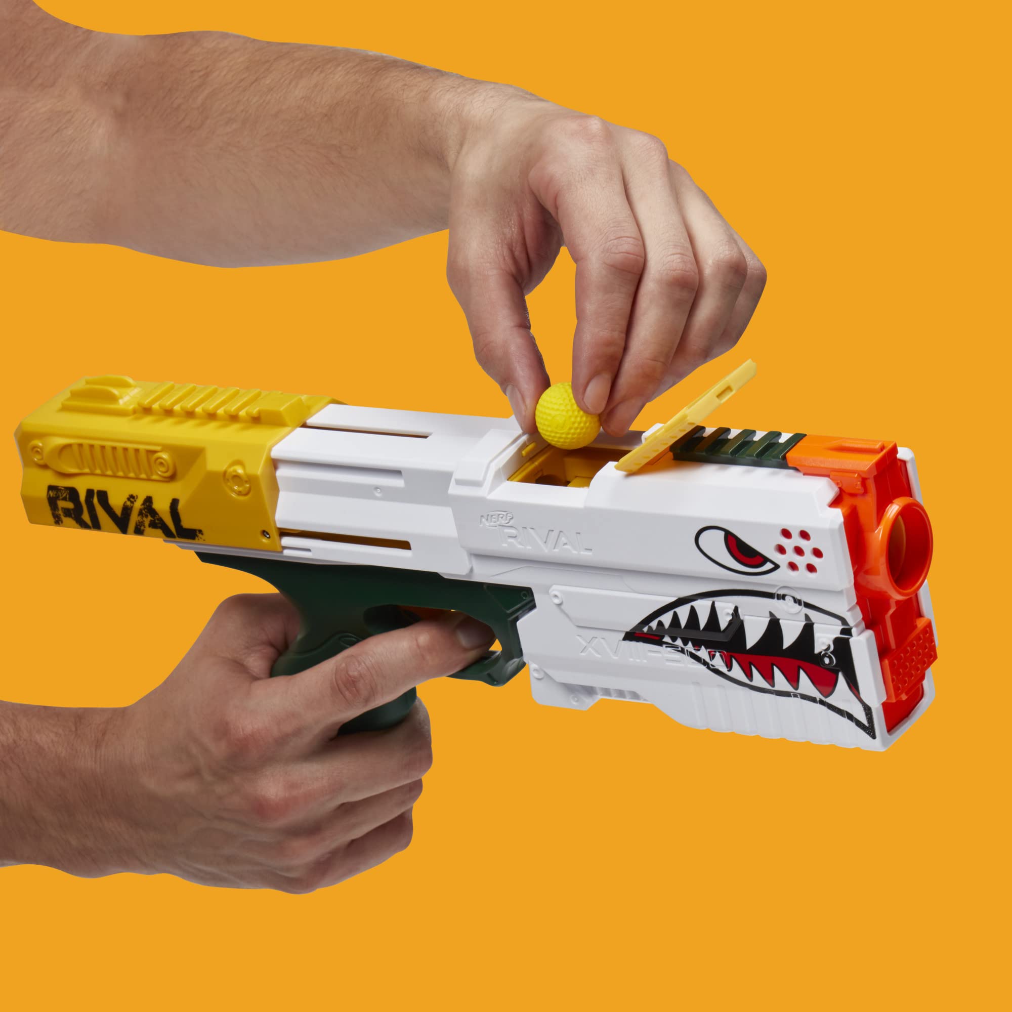 Nerf Rival Kronos XVIII-500 Blaster, Breech-Load, 5 Nerf Rival Rounds, Spring Action, 90 FPS Velocity, White Color Design, Ages 14+ (Amazon Exclusive)