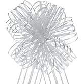 MECCANIXITY 10pcs 4 Inch Large Pull Bow Gift Wrapping Bow Ribbon Organza Silver for Wedding Baskets Presents Christmas Party