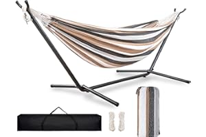 TORIBIO Double Hammock with Space Saving Steel Stand, Foldable Hammock with Stand & Portable Carrying Bag, Outdoor Camping Ha