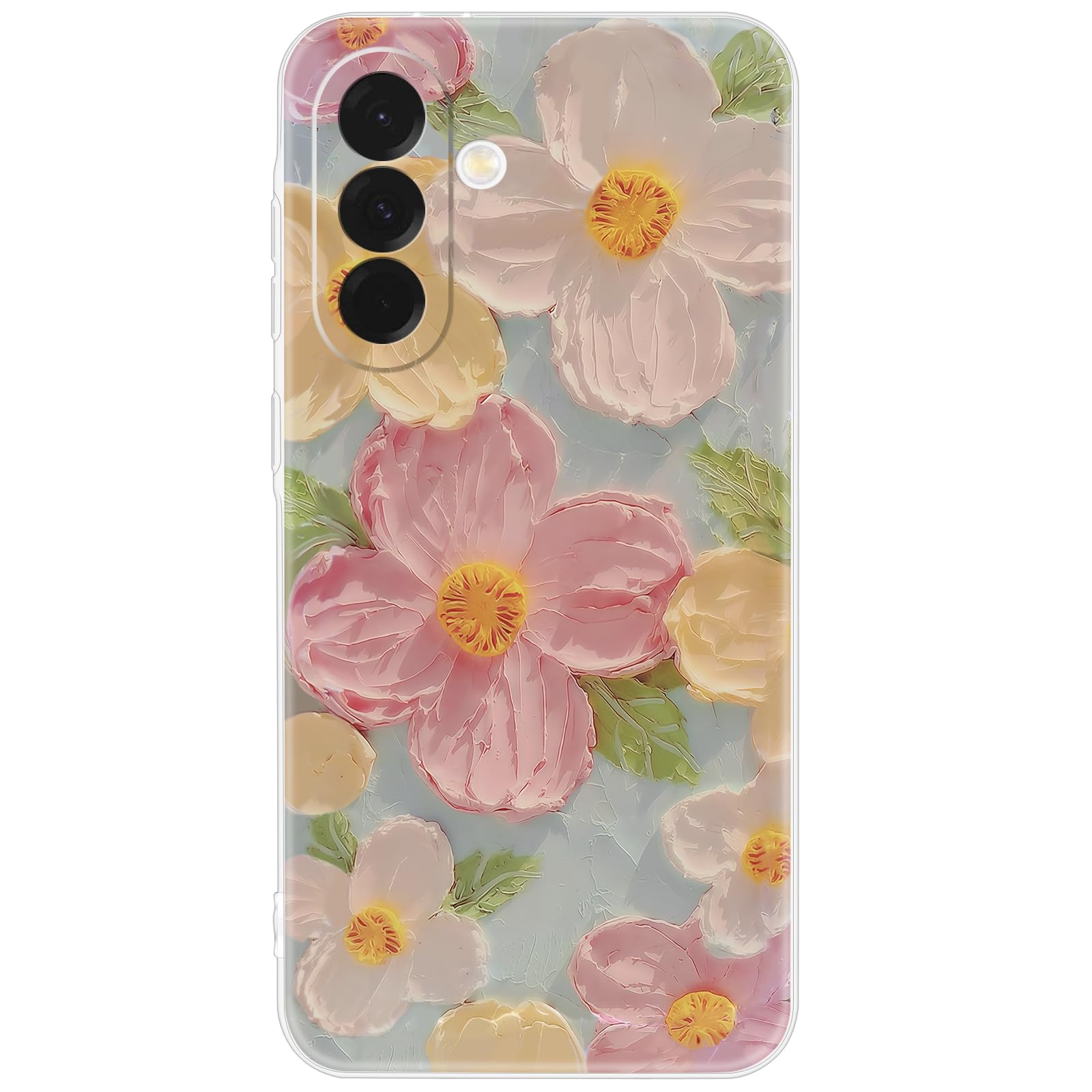 Mouzor Girly Phone Case for Samsung Galaxy A36 5G, Cute Retro Oil Painting Printed Flowers Case, Aesthetic Floral Pattern Fade Resistant Soft TPU Shockproof Cover for Girls Women