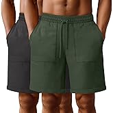 Neer 2 Pack Men's Big and Tall Cotton Linen Blend Bermuda Shorts, Casual 7'' Elastic Drawstring Pockets Flat Front Shorts