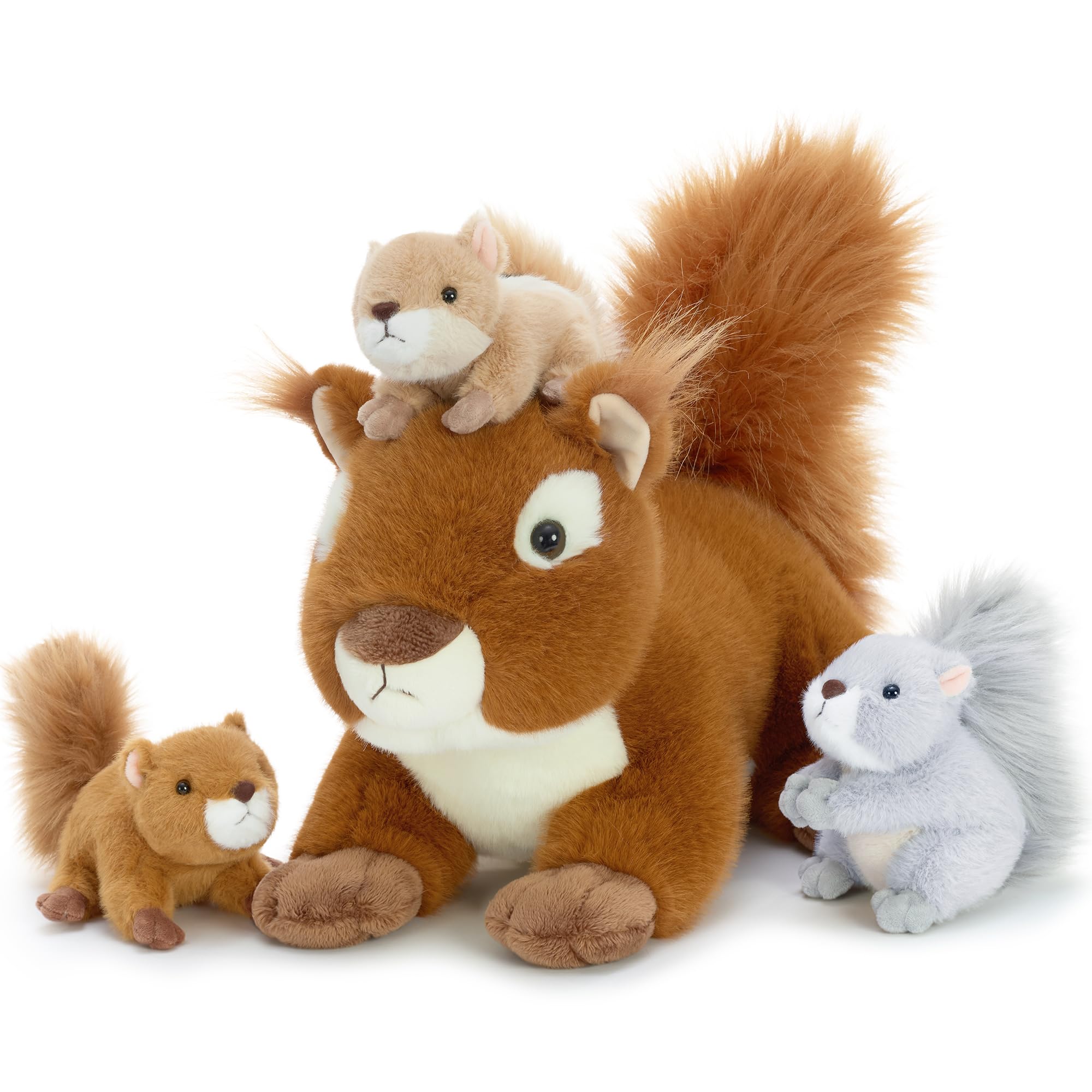 MorisMos Big Squirrel Teddy Soft Toy, 45cm Mom with 3 Cuddly Baby Inside, Giant Fluffly Stuffed Animal Realistic Kawaii Plush Gift for Kids Birthday β image 1