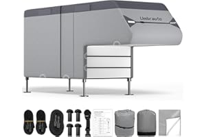 Umbrauto Truck Camper Cover Fits 10-12ft, 7-Layer Top RV Trailer Covers, Waterproof All Season Protection with Gutter Cover, Windproof Straps