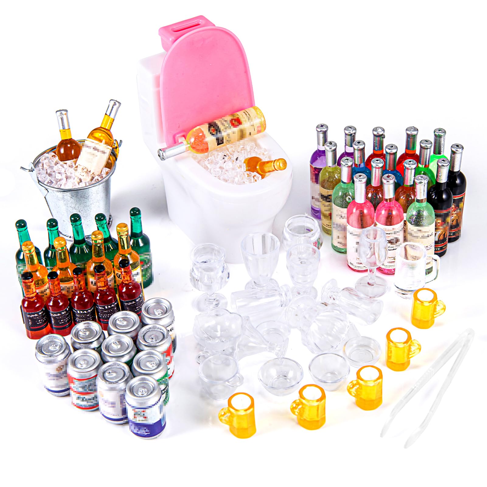 Photo 1 of HSJH 71 Pcs Miniature Ice Cubes Beer Bottles and Mini Drink Soda Pop Cans House Accessories for Fairy Garden Pub Bar Cake Decoration 1/12 Doll House Barrel Pretend Play DIY Party Toys Red Wine