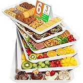 SmartTrends 6-Pack Serving Tray for Parties, Serving Platter in 3 Sizes for Entertaining, Food Display, Plastic Trays for Cookies, Stackable Rectangular Platters for Family(White)