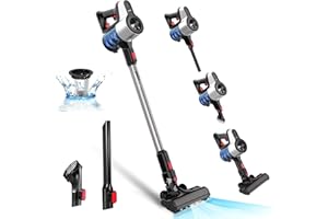 Ganiza Cordless Vacuum Cleaner, V20 Stick Vacuum 45 Mins Runtime Ultra-Quiet, 6-in-1 Lightweight Cordless Vacuum with LED Headlights, 2 HEPA Filter for Hard Floor Low-Pile Carpet Car Pet Hair