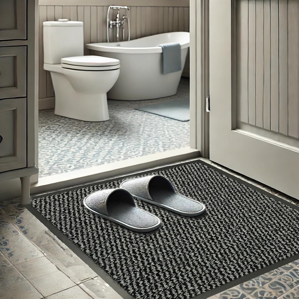 GULLAMBO Non-Slip Absorbent Bath Door Mat 60x90 cm – Washable Inside Bathroom Mat for Under Baths, Basins, Showers & Wet Areas – Quick-Dry, thin low profile with Rubber Backing for Bathroom floors,