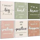 Justforjoyful Inspirational Wall Art Decoration Boho Framed Canvas Wall Decor for Office Motivational Positive Quotes Prints Poster for Office Living Room Bedroom School Classroom Set of 6, 9.8x7.9in