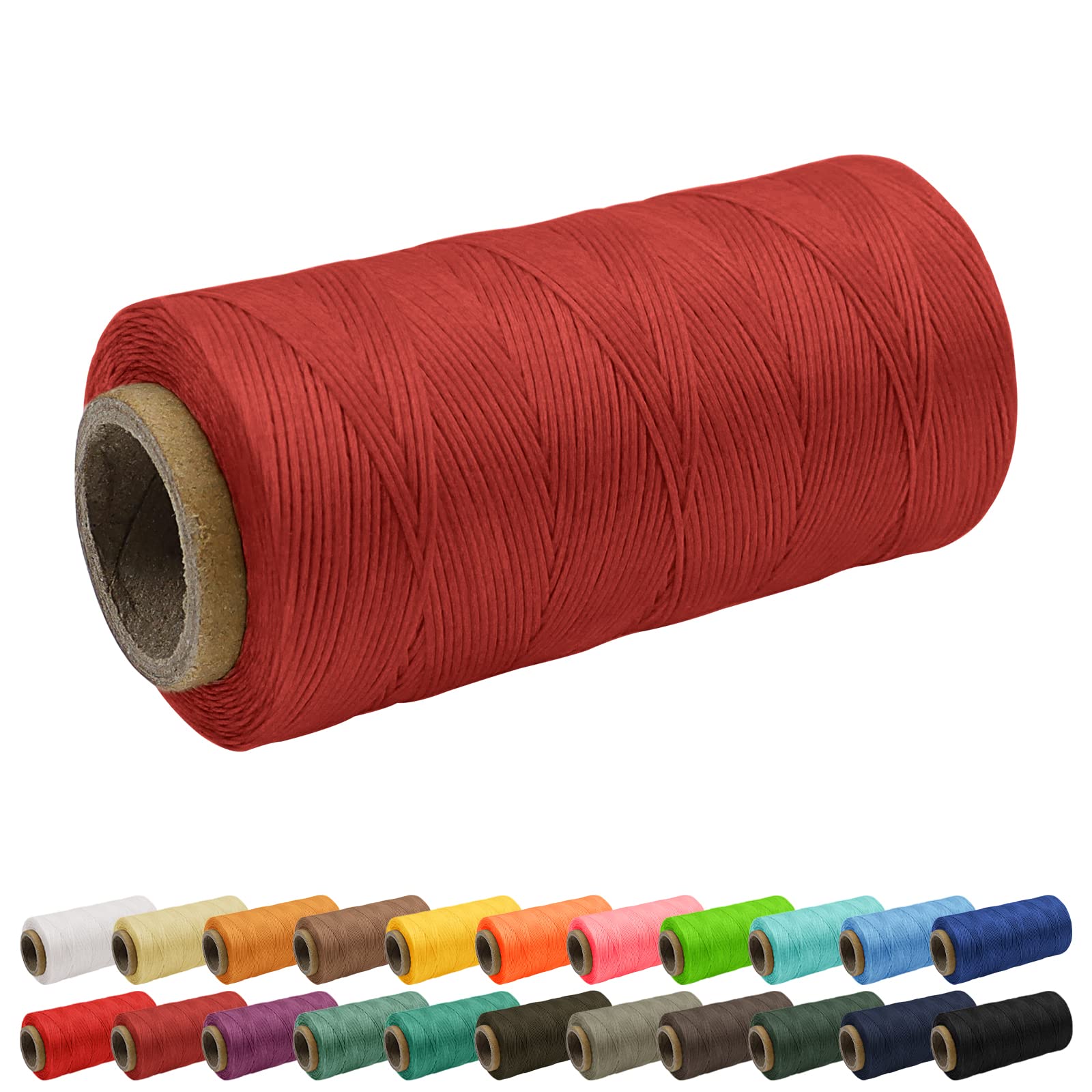 Uiopa 1mm Waxed Thread, 260m 150D Leather Sewing Thread, Hand Stitching Flat Waxed Cord for Leather Craft, Bookbinding, Shoes Repairing, Dark Red Cord
