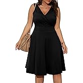 POSESHE Womens Plus Size Dresses Sleeveless Wrap V-Neck Sundress Casual Summer Wedding Guest Cocktail Dress with Pockets